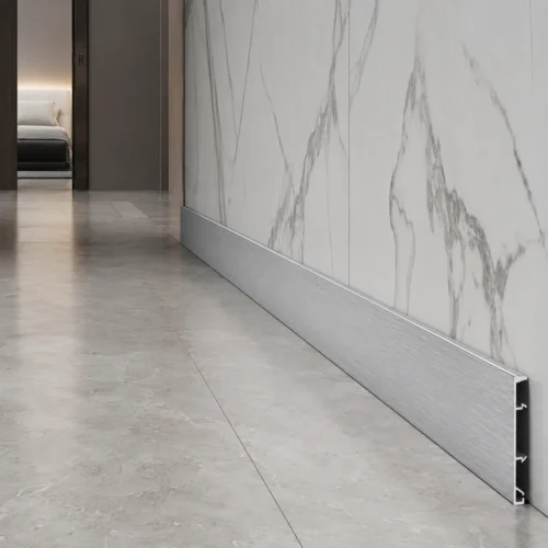 Aluminum Baseboard 80mm Brushed Silver Match Marble PVC Wall Panel Hotel WYRAX (3) Aluminum Baseboard 80mm Brushed Silver Match Marble PVC Wall Panel Hotel WYRAX