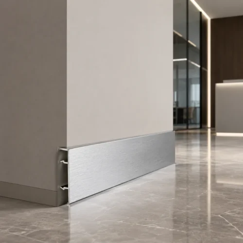 Aluminum Baseboard 80mm Brushed Silver Office Commercial Space Modern Interior WYRAX (2) Aluminum Baseboard 80mm Brushed Silver Office Commercial Space Modern Interior WYRAX