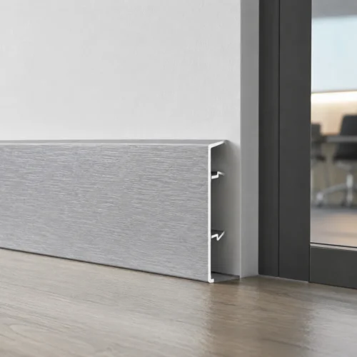 Aluminum Baseboard 80mm Brushed Silver Office Commercial Space Modern Interior WYRAX (5) Aluminum Baseboard 80mm Brushed Silver Office Commercial Space Modern Interior WYRAX