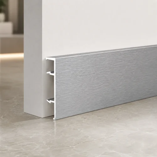 Aluminum Skirting Board 60mm Brushed Silver Commercial Hotel Interior Finishing WYRAX (1) Aluminum Skirting Board 60mm Brushed Silver Commercial Hotel Interior Finishing WYRAX