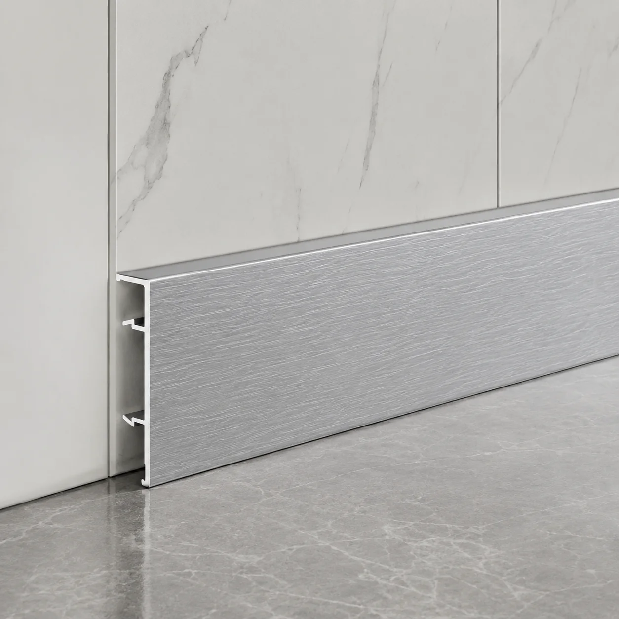Aluminum Skirting Board 60mm Brushed Silver Commercial Hotel Interior Finishing WYRAX (5) Aluminum Baseboard 60mm Champagne Gold Middle East Style Hotel Villa WYRAX