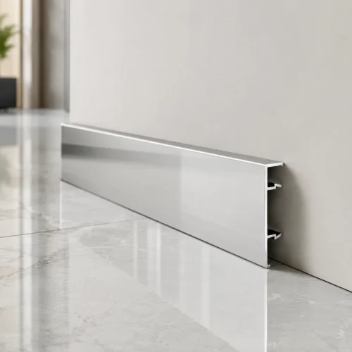 Aluminum Skirting Board 60mm Polished Silver High Gloss Commercial Finishing WYRAX