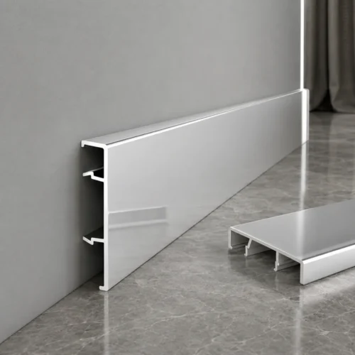 Aluminum Skirting Board 60mm Polished Silver High Gloss Commercial Finishing WYRAX
