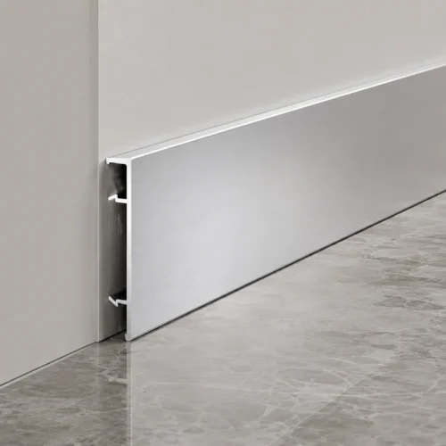 Aluminum Skirting Board 60mm Polished Silver High Gloss Commercial Finishing WYRAX