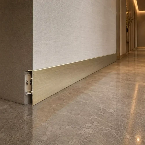 Aluminum Skirting Board 80mm Champagne Gold Luxury Hotel Commercial Interior WYRAX