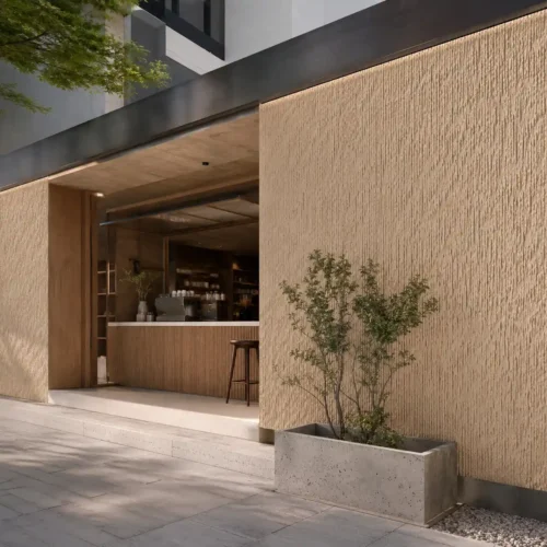 Flexible Stone Wall Cladding Rough Fabric Texture Beige Commercial Storefront Cafe Project WYRAX-2 Flexible Stone Wall Cladding Rough Fabric Texture Beige Commercial Storefront Cafe Project WYRAX