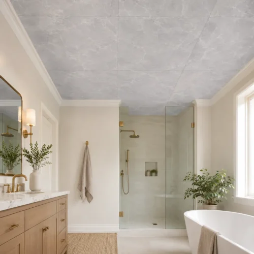 PVC Waterproof Ceiling Marble Grey Pattern 600×300mm Commercial Bathroom Hotel WYRAX