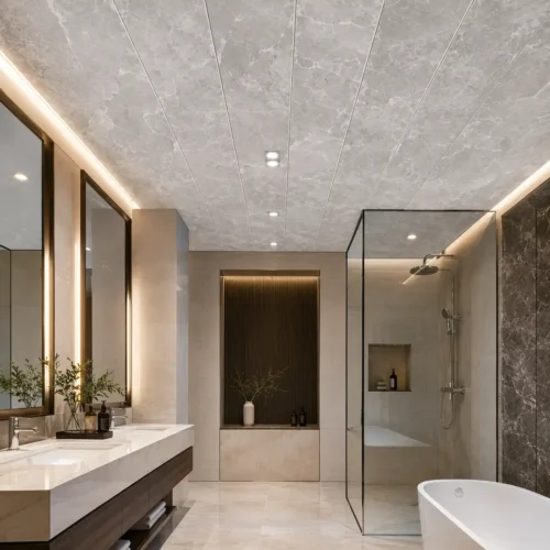 PVC Waterproof Ceiling Marble Grey Pattern 600×300mm Commercial Bathroom Hotel WYRAX