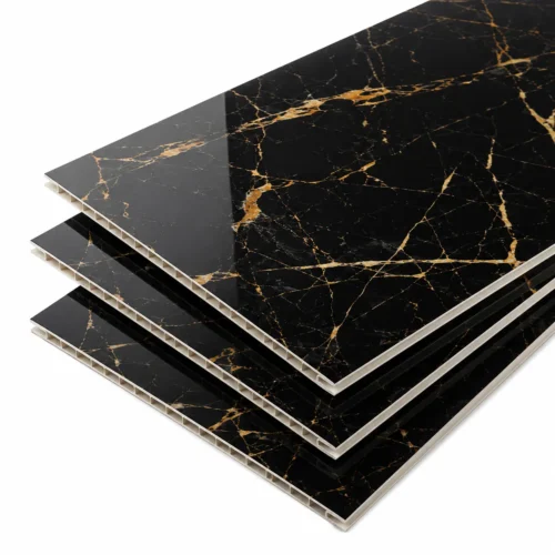 UV Marble Wall Panel Grey Stone Texture High Gloss Hotel Lobby Commercial Interior WYRAX_1 PVC UV Marble Wall Panel Black Gold Marble Pattern Premium Hotel Restaurant Commercial WYRAX