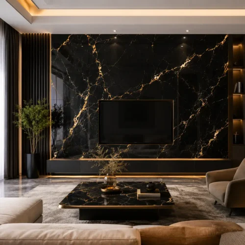 UV Marble Wall Panel Grey Stone Texture High Gloss Hotel Lobby Commercial Interior WYRAX_4 PVC UV Marble Wall Panel Black Gold Marble Pattern Premium Hotel Restaurant Commercial WYRAX