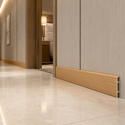 WPC Baseboard 60mm Light Oak Wood Grain Waterproof Hotel Commercial Interior WYRAX-2 WPC Baseboard 60mm Light Oak Wood Grain Waterproof Hotel Commercial Interior WYRAX