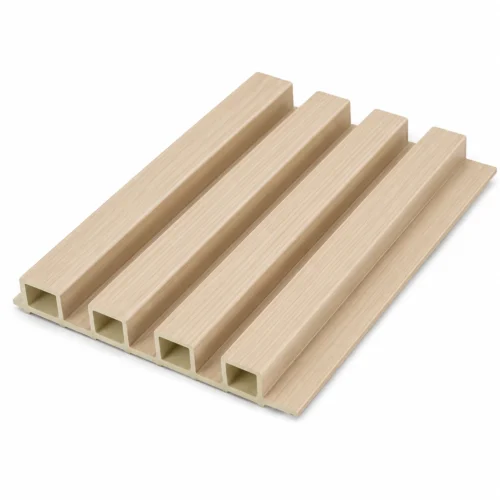 WPC Fluted Wall Panel Beige Wood Grain Hotel Lobby Commercial Interior Project WYRAX_5 WPC Fluted Wall Panel Beige Wood Grain Hotel Lobby Commercial Interior Project WYRAX