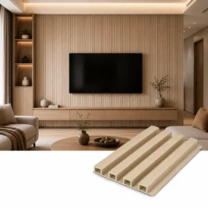 WPC Fluted Wall Panel, Beige Wood Grain | Wyrax