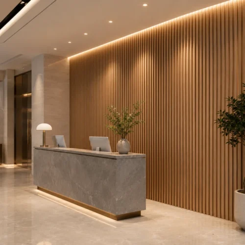 WPC Fluted Wall Panel Light Oak Wood Grain Waterproof Hotel Commercial Project WYRAX_2 WPC Fluted Wall Panel Light Oak Wood Grain Waterproof Hotel Commercial Project WYRAX