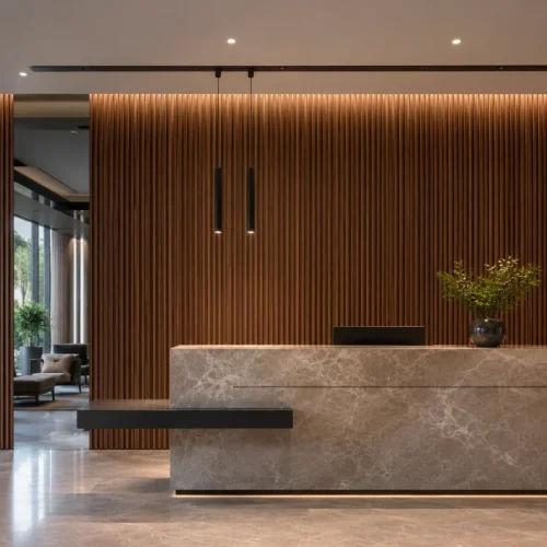 WPC Grille Wall Panel Walnut Wood Grain Interior Decorative Restaurant Hotel Commercial WYRAX_2 WPC Grille Wall Panel Walnut Wood Grain Interior Decorative Restaurant Hotel Commercial WYRAX