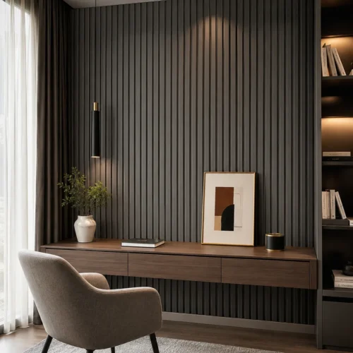 WPC Grooved Wall Panel Grey Easy Install Office Commercial Project Interior WYRAX_3 WPC Grooved Wall Panel Grey Easy Install Office Commercial Project Interior WYRAX