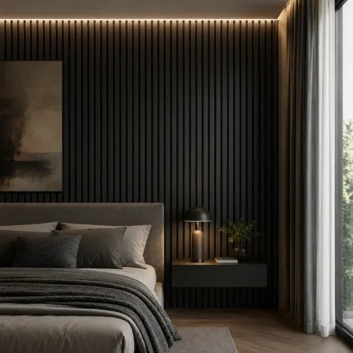WPC Slat Wall Panel Matte Black Modern Interior Commercial Office Restaurant WYRAX_3 WPC Slat Wall Panel Matte Black Modern Interior Commercial Office Restaurant WYRAX