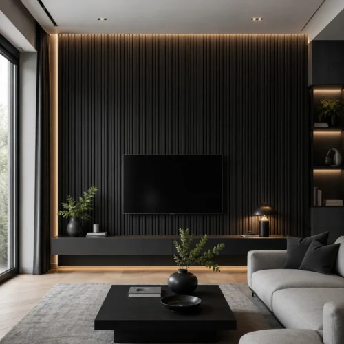 WPC Slat Wall Panel Matte Black Modern Interior Commercial Office Restaurant WYRAX_4 WPC Slat Wall Panel Matte Black Modern Interior Commercial Office Restaurant WYRAX