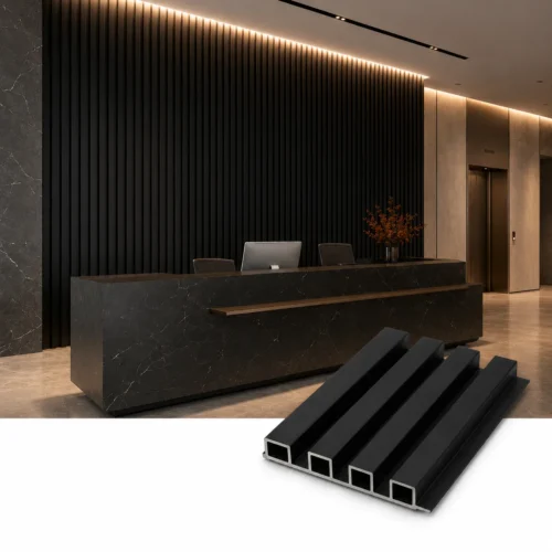 WPC Slat Wall Panel Matte Black Modern Interior Commercial Office Restaurant WYRAX_6 WPC Slat Wall Panel Matte Black Modern Interior Commercial Office Restaurant WYRAX