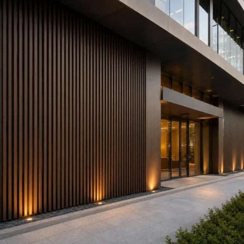 ASA 200 Outdoor WPC Grille Wall Panel UV Resistant Building Facade Project WYRAX 5 ASA 200 Outdoor WPC Grille Wall Panel UV Resistant Building Facade Project WYRAX