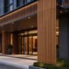 ASA Co Extrusion WPC Grille Panel Hotel Exterior Facade Decorative Cladding WYRAX 5 ASA Co Extrusion WPC Grille Panel Hotel Exterior Facade Decorative Cladding WYRAX