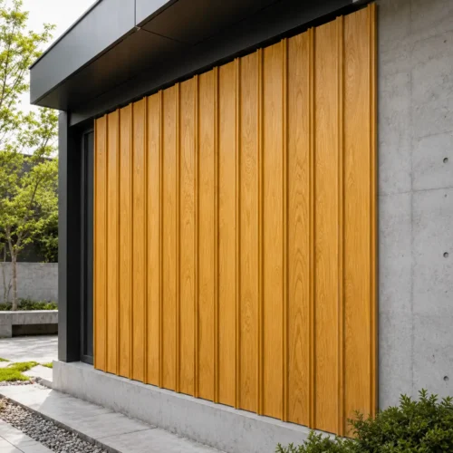 Outdoor WPC Grille Panel Natural Wood Grain ASA Surface Commercial Facade Renovation WYRAX