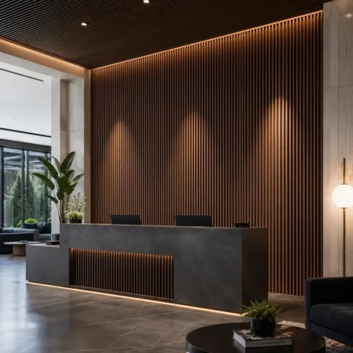 Walnut Wood Slat Acoustic Wall Panel Decorative Sound Absorbing Hotel Lobby Commercial WYRAX_1 Walnut Wood Slat Acoustic Wall Panel Decorative Sound Absorbing Hotel Lobby Commercial WYRAX