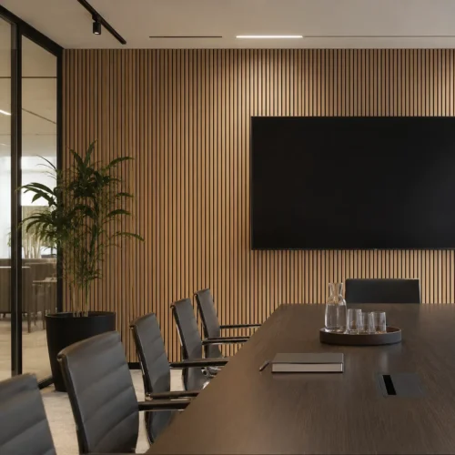 White Oak Akupanel Acoustic Panel Modern Wood Slat Wall Cladding Office Commercial Space WYRAX_1 White Oak Akupanel Acoustic Panel Modern Wood Slat Wall Cladding Office Commercial Space WYRAX