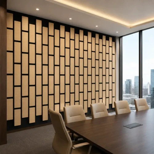 Wood Veneer Slat Acoustic Panel 600x2400mm Noise Reduction Office Meeting Room WYRAX_1 Wood Veneer Slat Acoustic Panel 600x2400mm Noise Reduction Office Meeting Room WYRAX