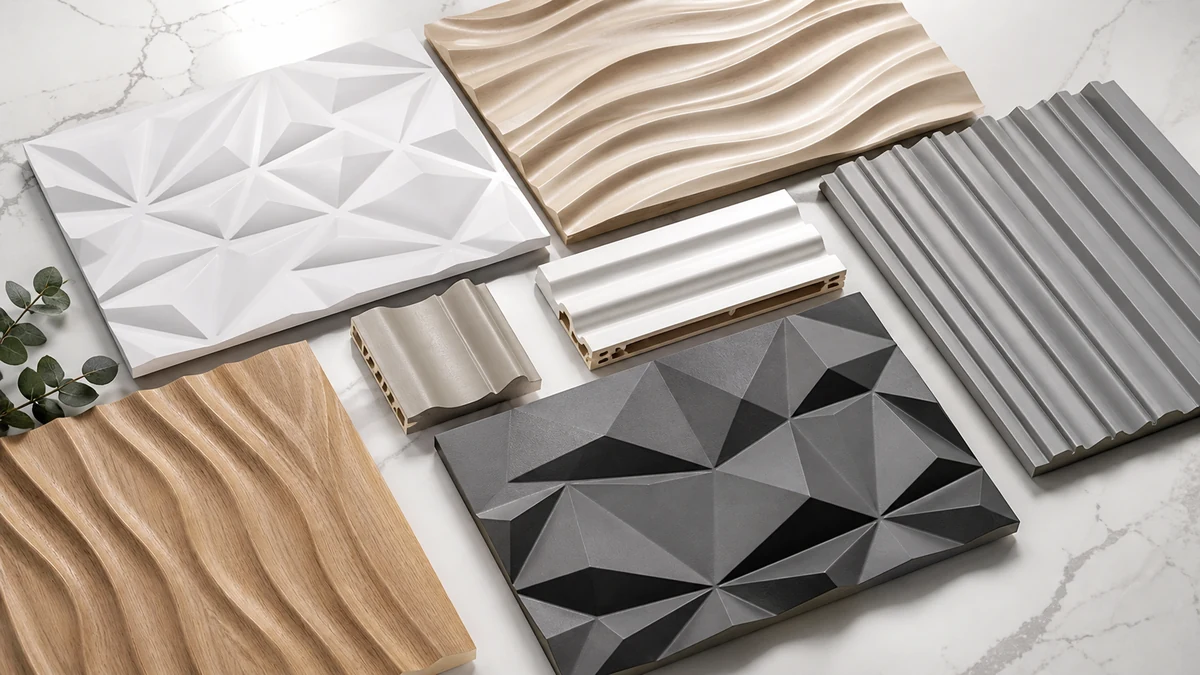 3D wall panel color texture and profile samples side by side