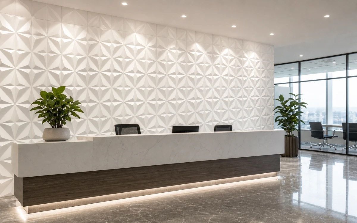 geometric 3D wall panels for office reception background wall