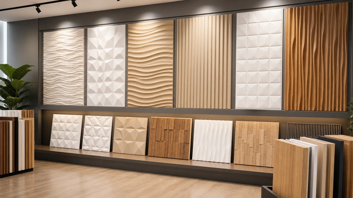 3D wall panel types including wave geometric fluted and relief texture panels