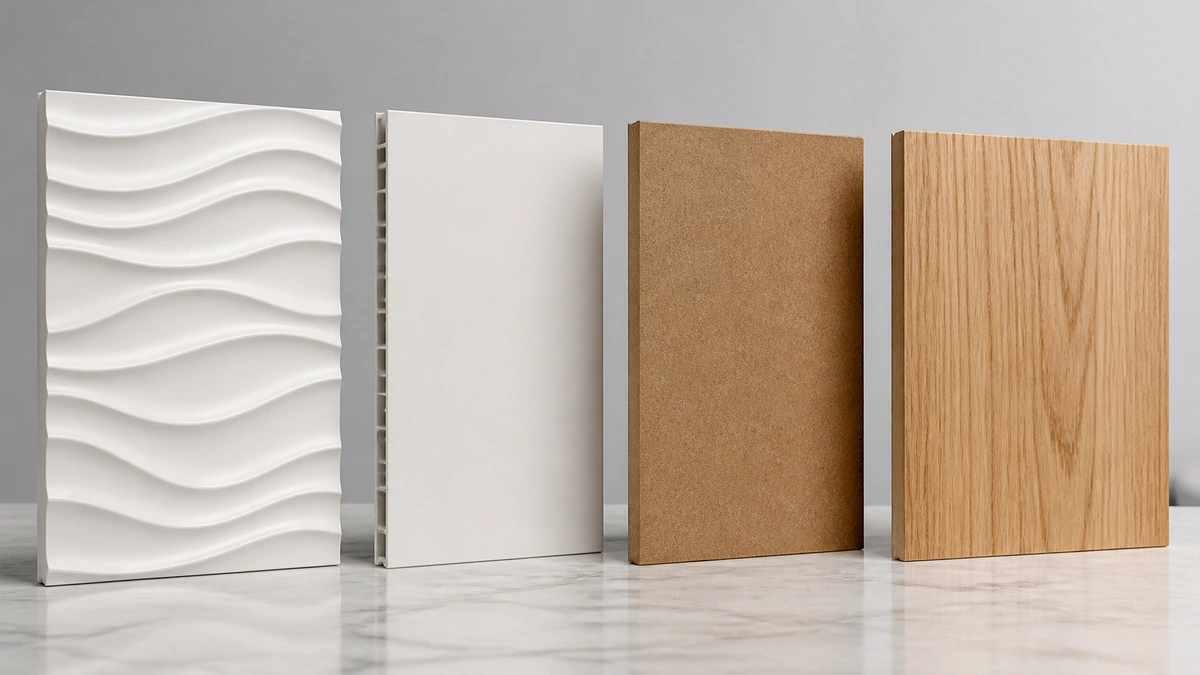 3D wall panel compared with PVC MDF and natural wood panels