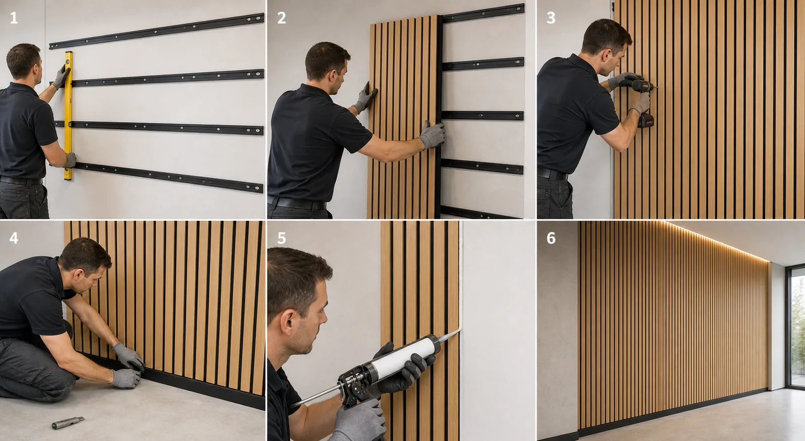 wood slat acoustic panel installation process for interior wall projects