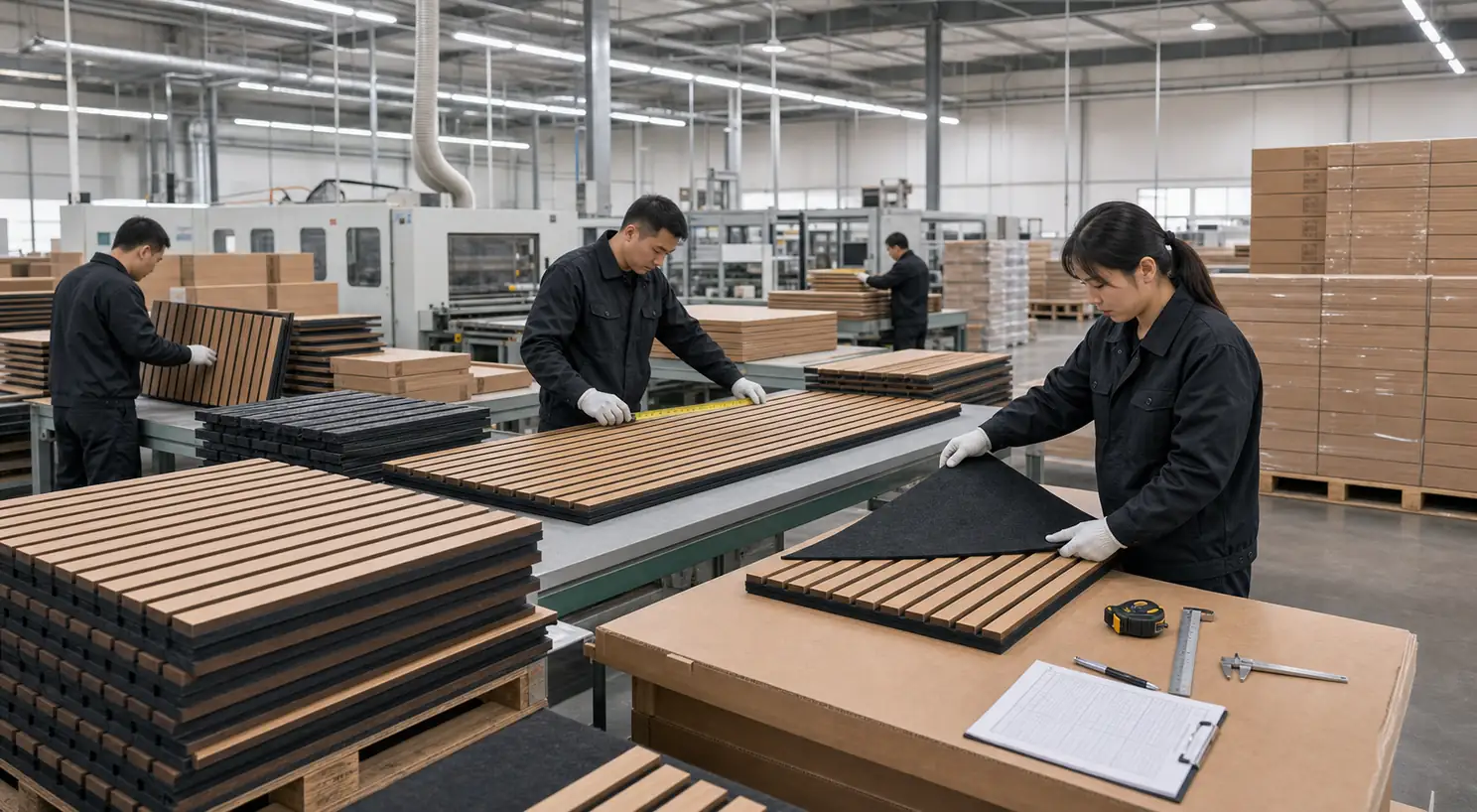 acoustic panel production and quality control in factory