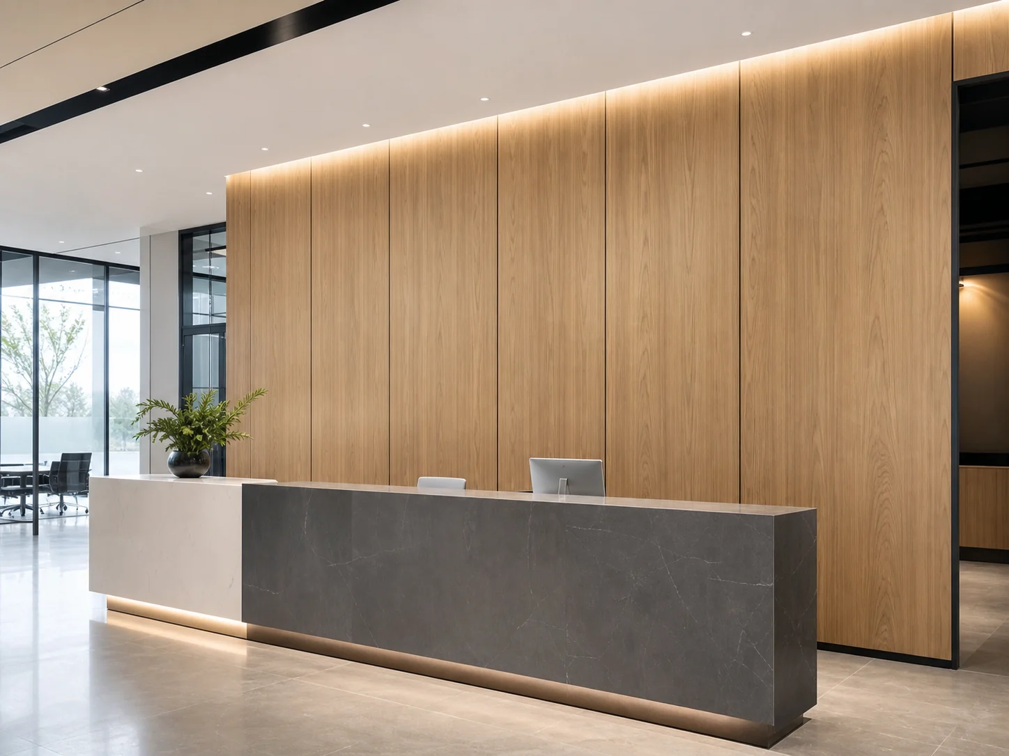 Bamboo charcoal wood veneer panels for office reception background wall