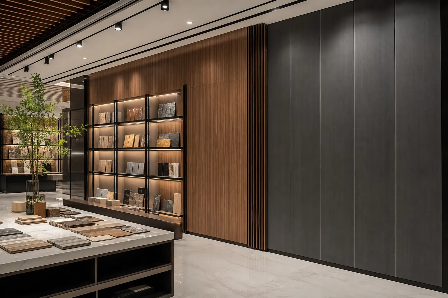 decorative bamboo charcoal wood veneer panels for retail store and showroom design