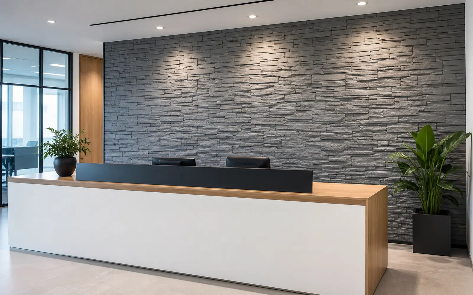 faux stone panels for office reception background wall