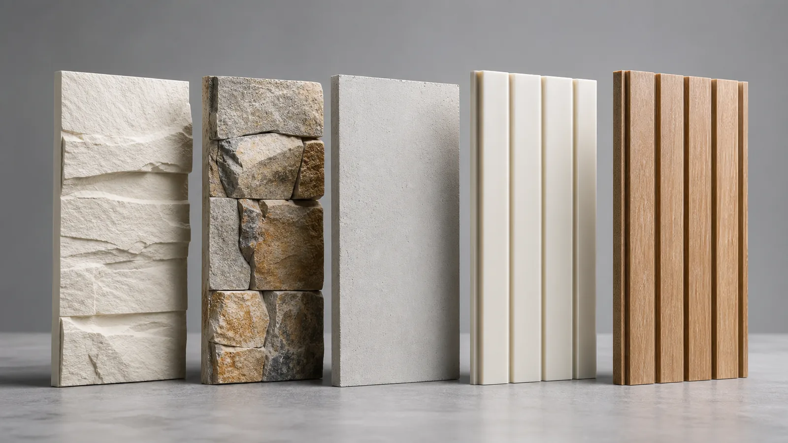 faux stone panels compared with natural stone cement board PVC and WPC panels
