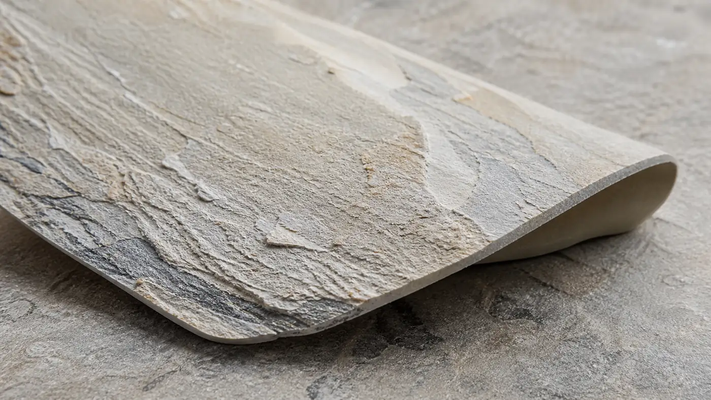 natural texture close up of ultra thin flexible stone veneer sheet