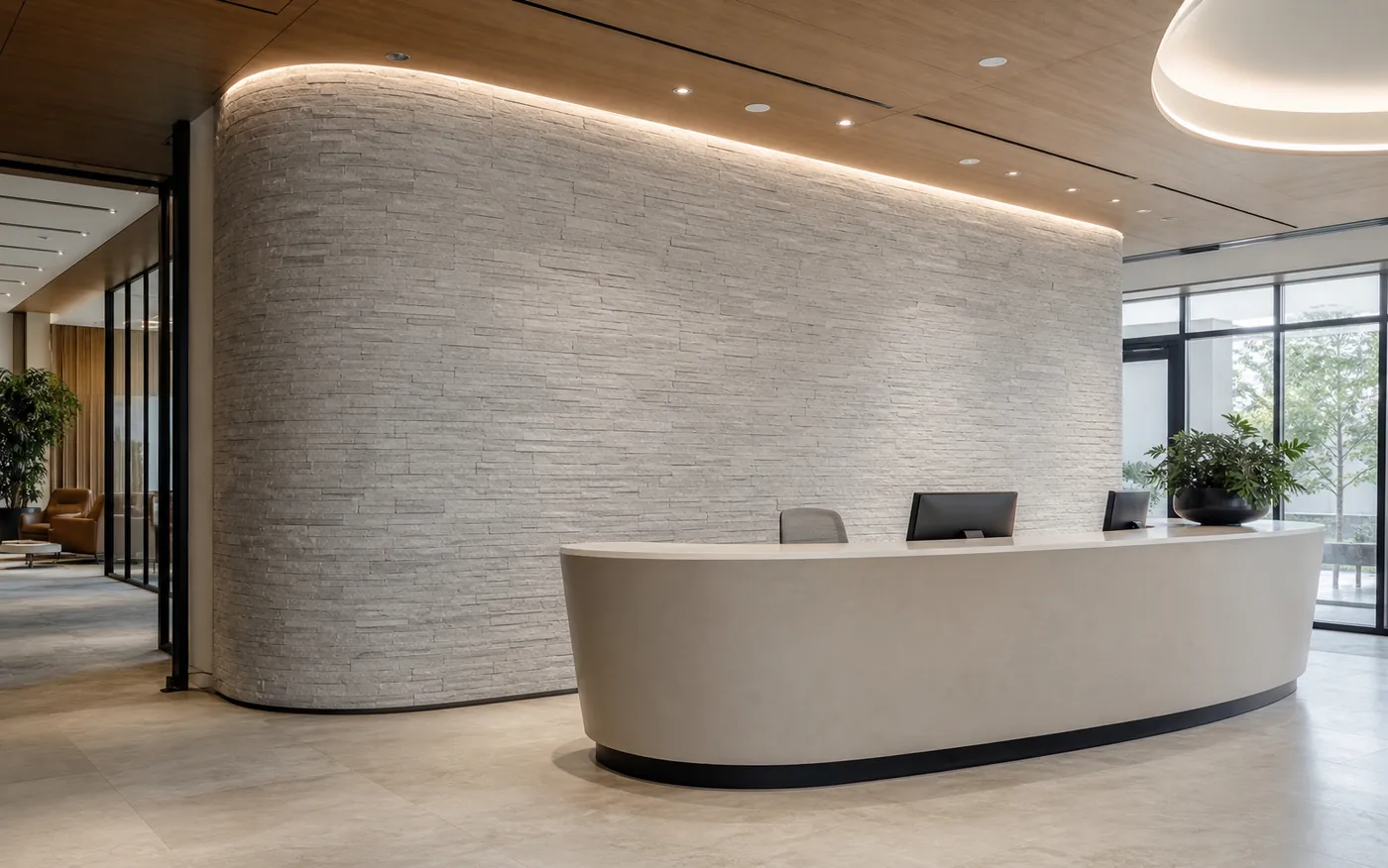 flexible stone veneer for office reception curved background wall