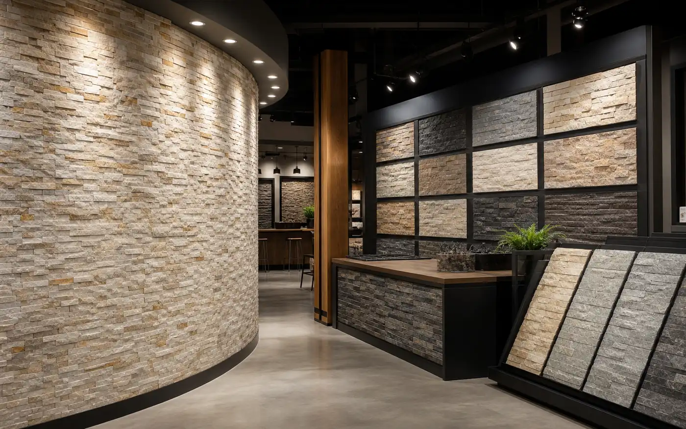 decorative flexible stone veneer for retail store and showroom wall design