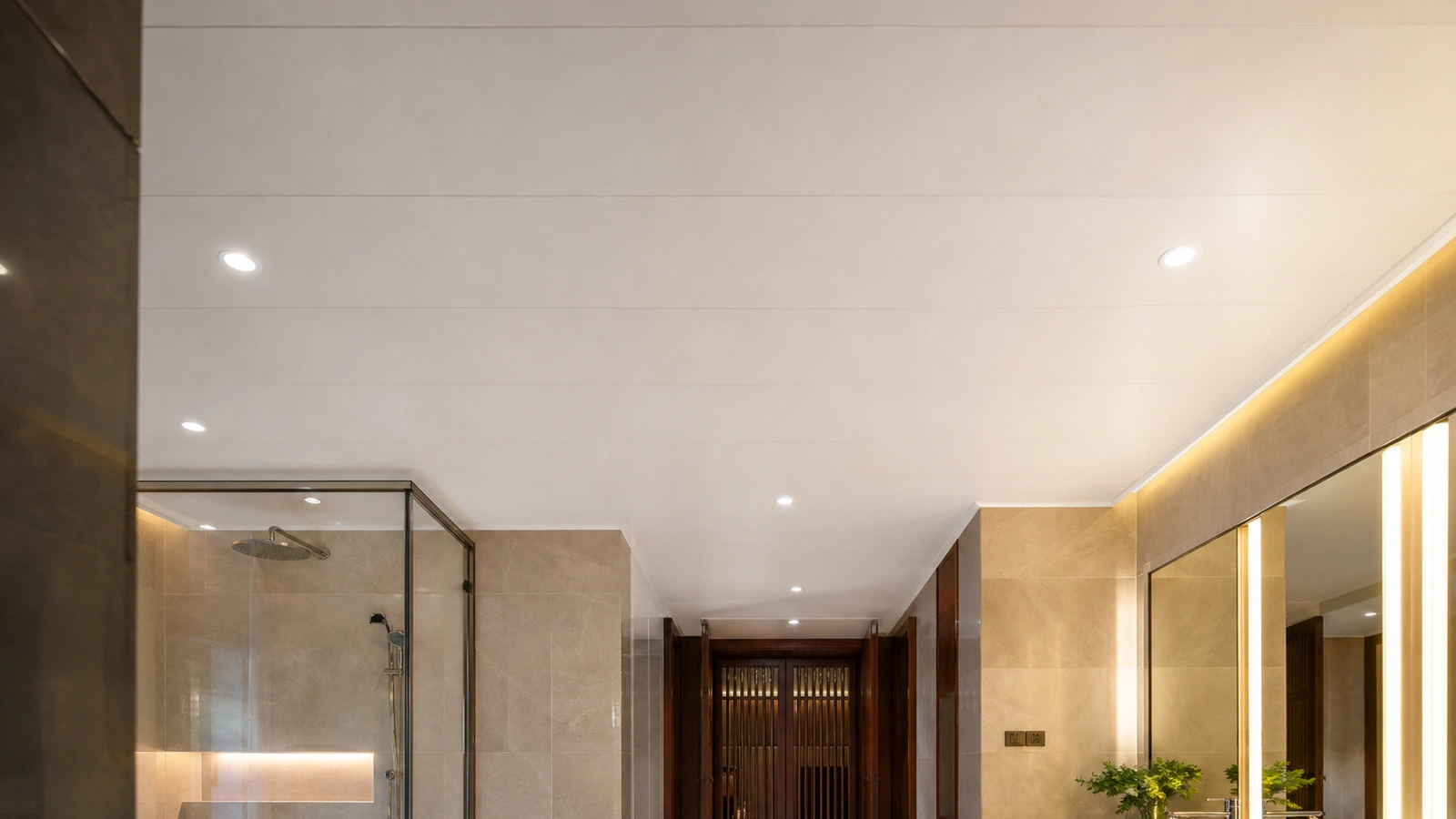 PVC ceiling panels used in hotel bathroom and spa ceiling projects