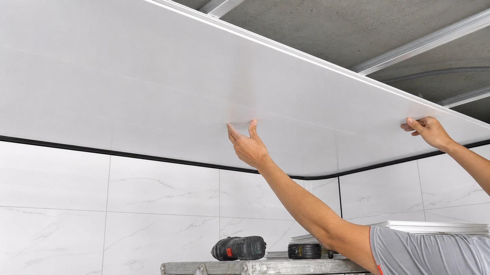PVC ceiling panel installation process for interior ceiling projects