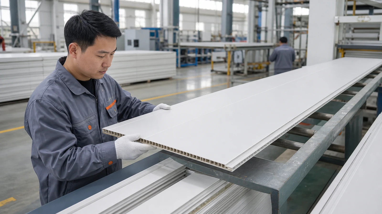 PVC ceiling panel production and quality control in factory