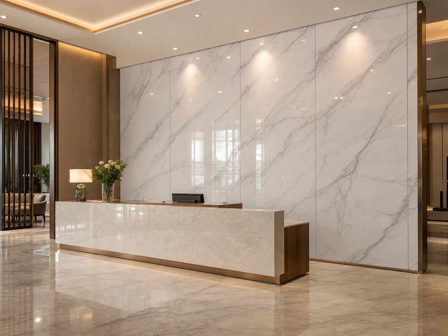 UV marble sheets used in hotel lobby wall decoration