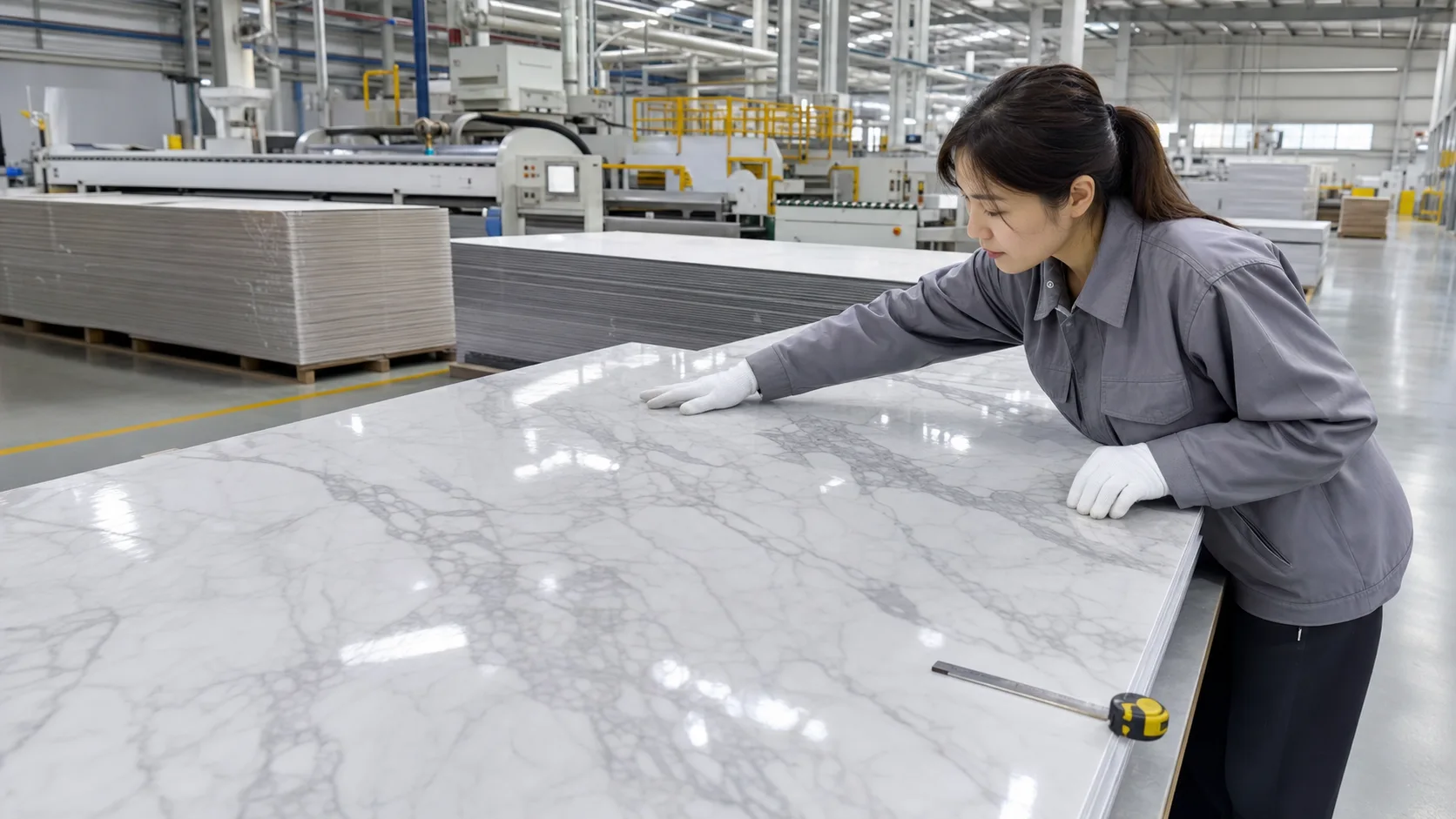 UV marble sheet production and quality control in factory