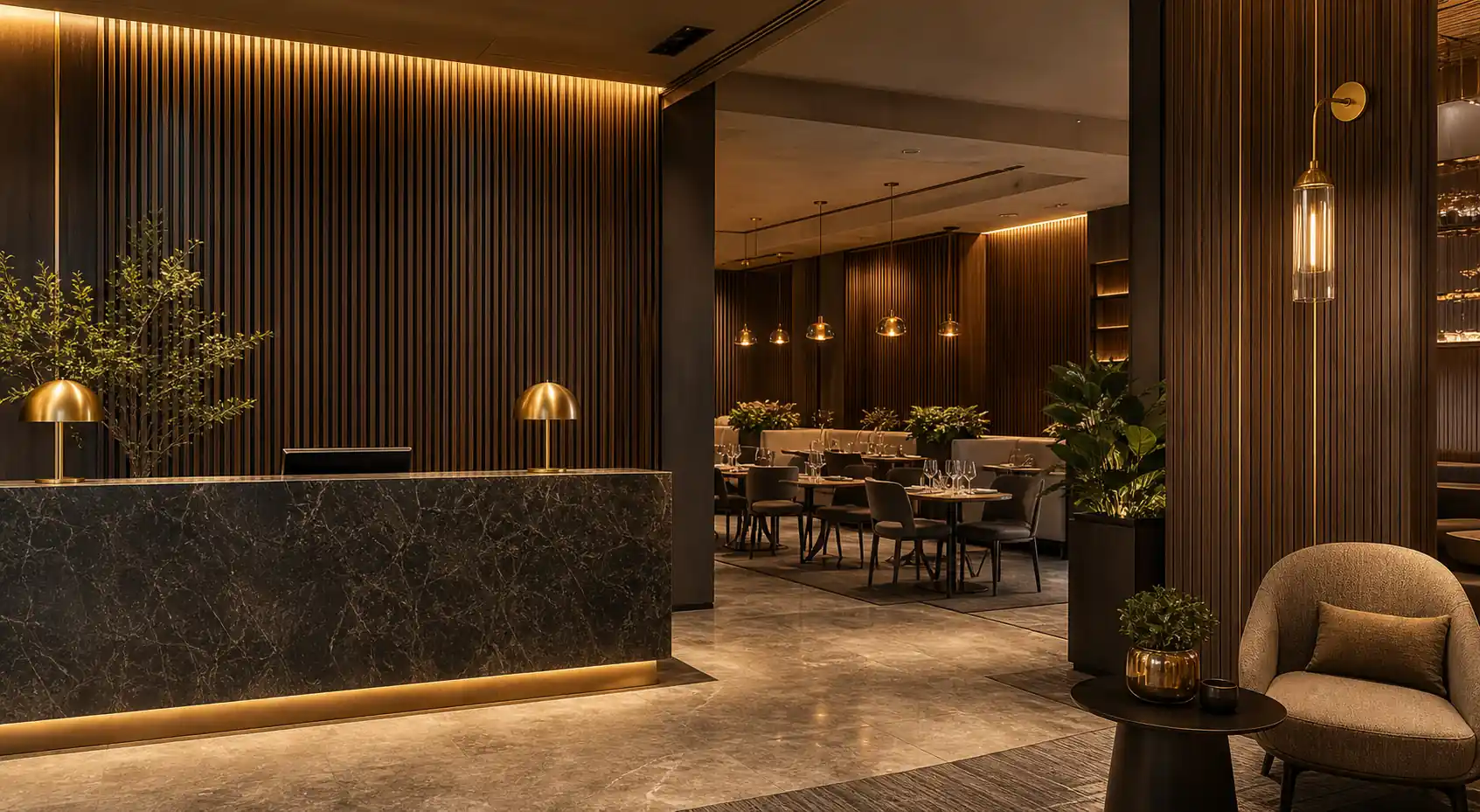 WPC wall panels used in hotel and restaurant interior projects
