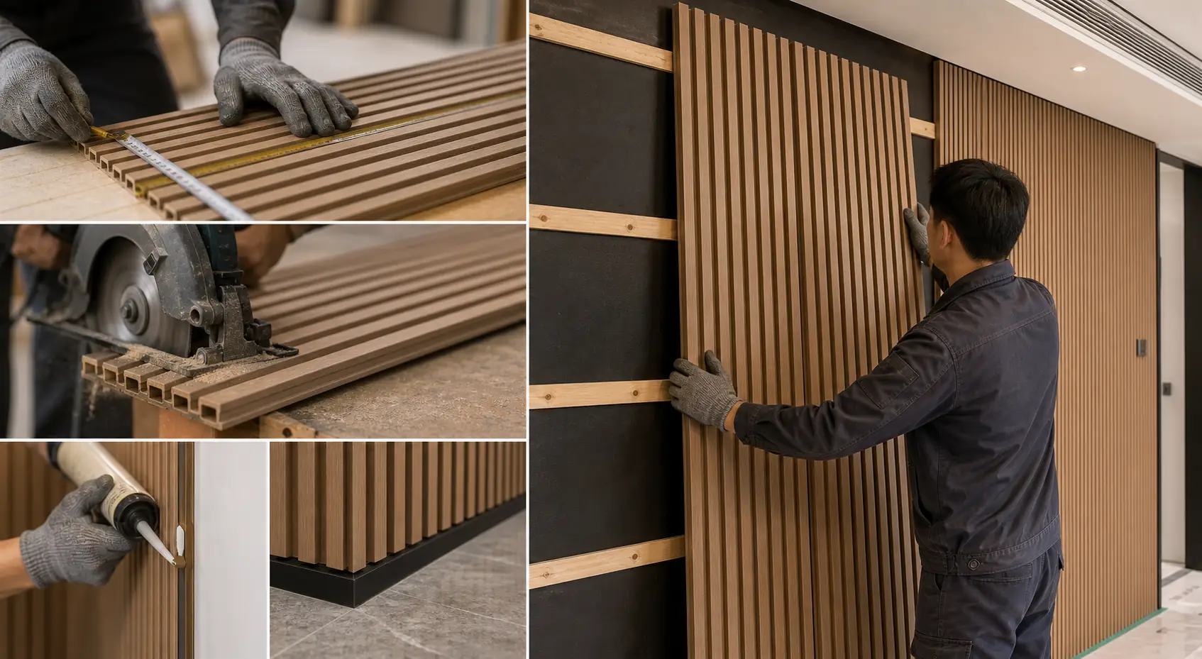 WPC wall panel installation process for interior wall projects
