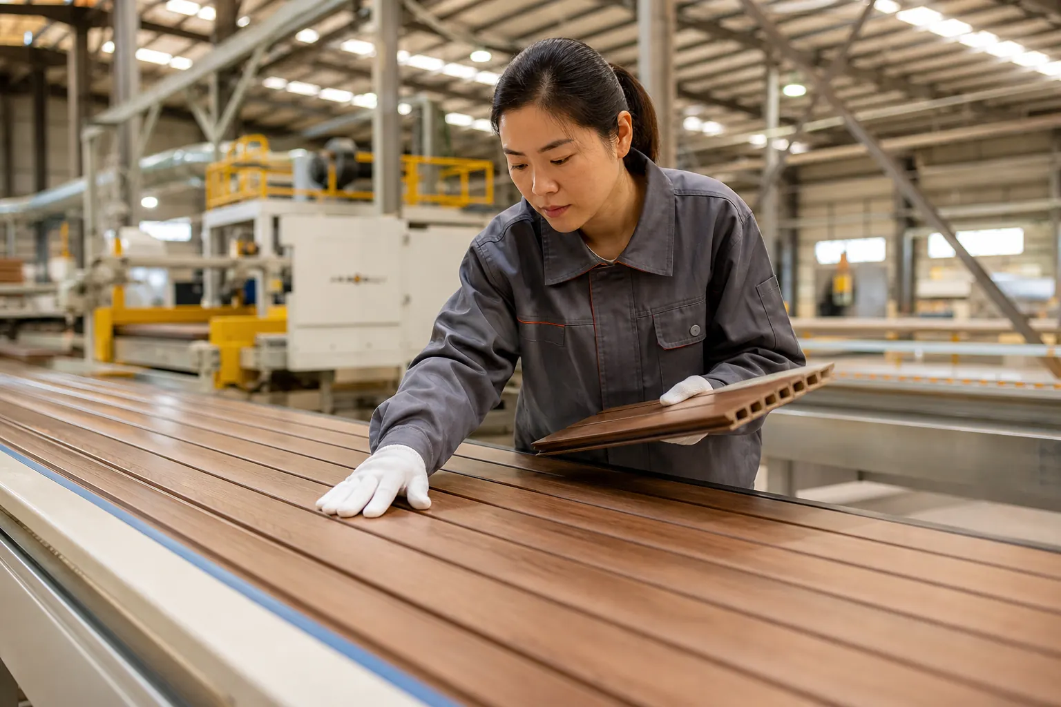 WPC wall panel production and quality control in factory